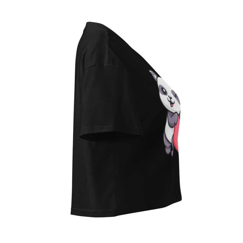 Winking Panda Heart Crop Top – Cute Black Graphic Tee