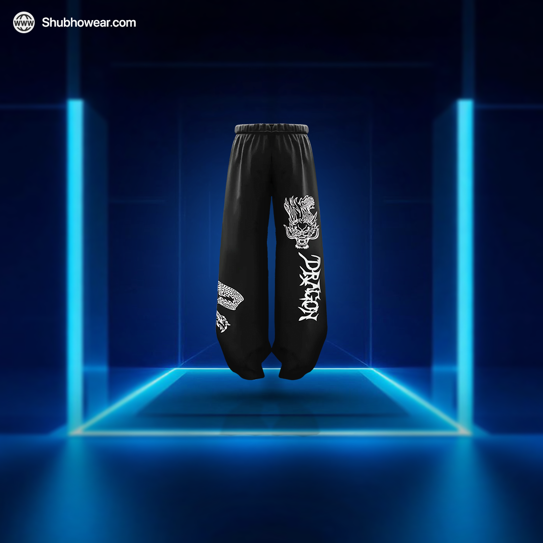 White Dragon Flame Baggy Pants – Bold Eastern-Inspired Streetwear