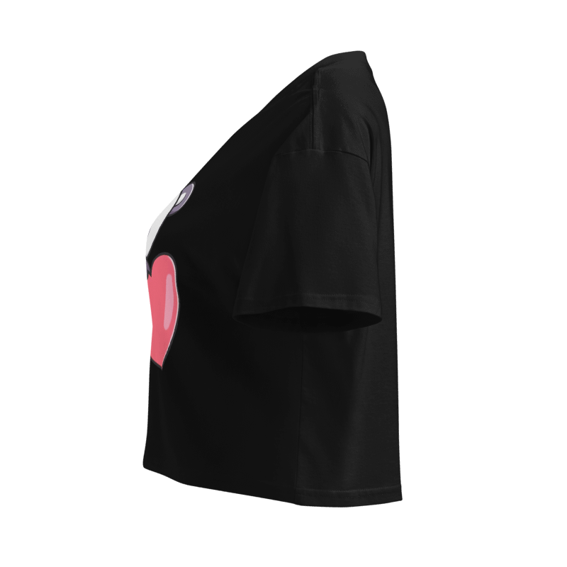 Winking Panda Heart Crop Top – Cute Black Graphic Tee
