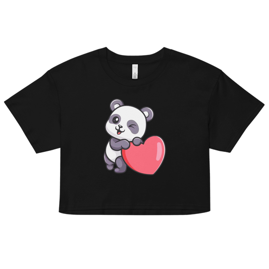 Winking Panda Heart Crop Top – Cute Black Graphic Tee