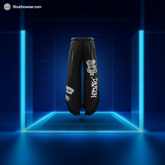 White Dragon Flame Baggy Pants – Bold Eastern-Inspired Streetwear