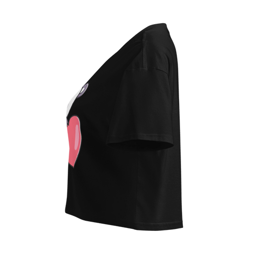 Winking Panda Heart Crop Top – Cute Black Graphic Tee