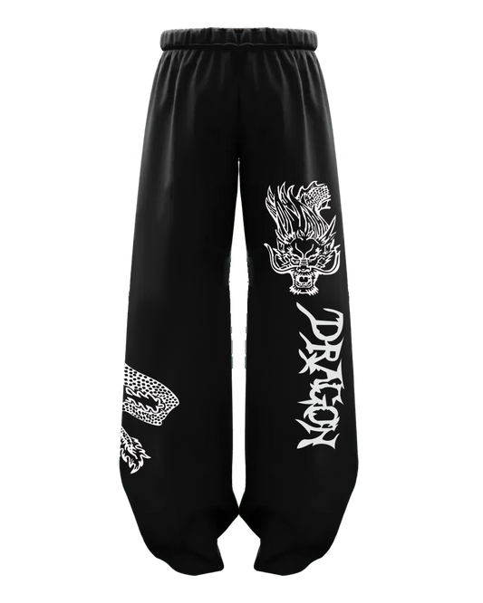 White Dragon Flame Baggy Pants – Bold Eastern-Inspired Streetwear