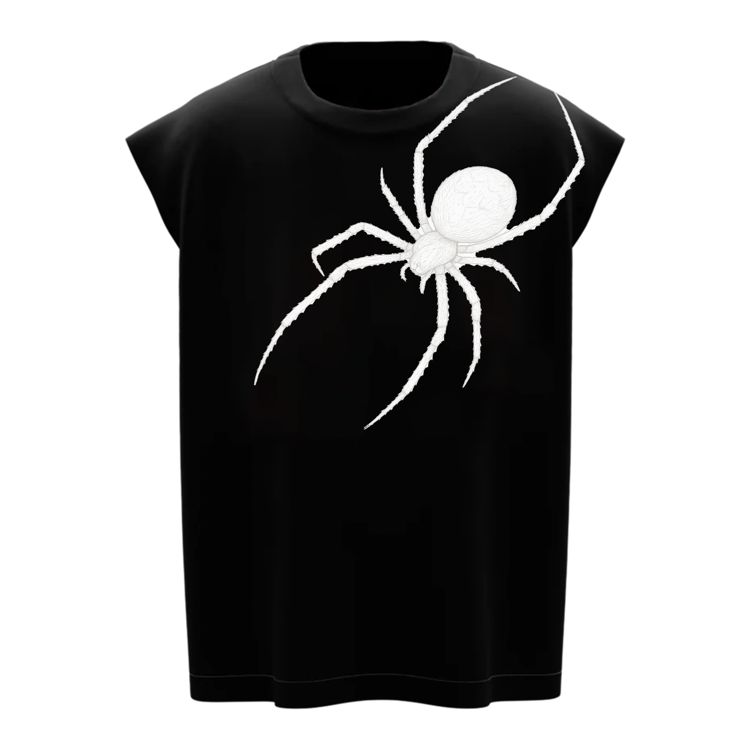 Men's Black Streetwear Gymvest – Oversized White Spider Graphic